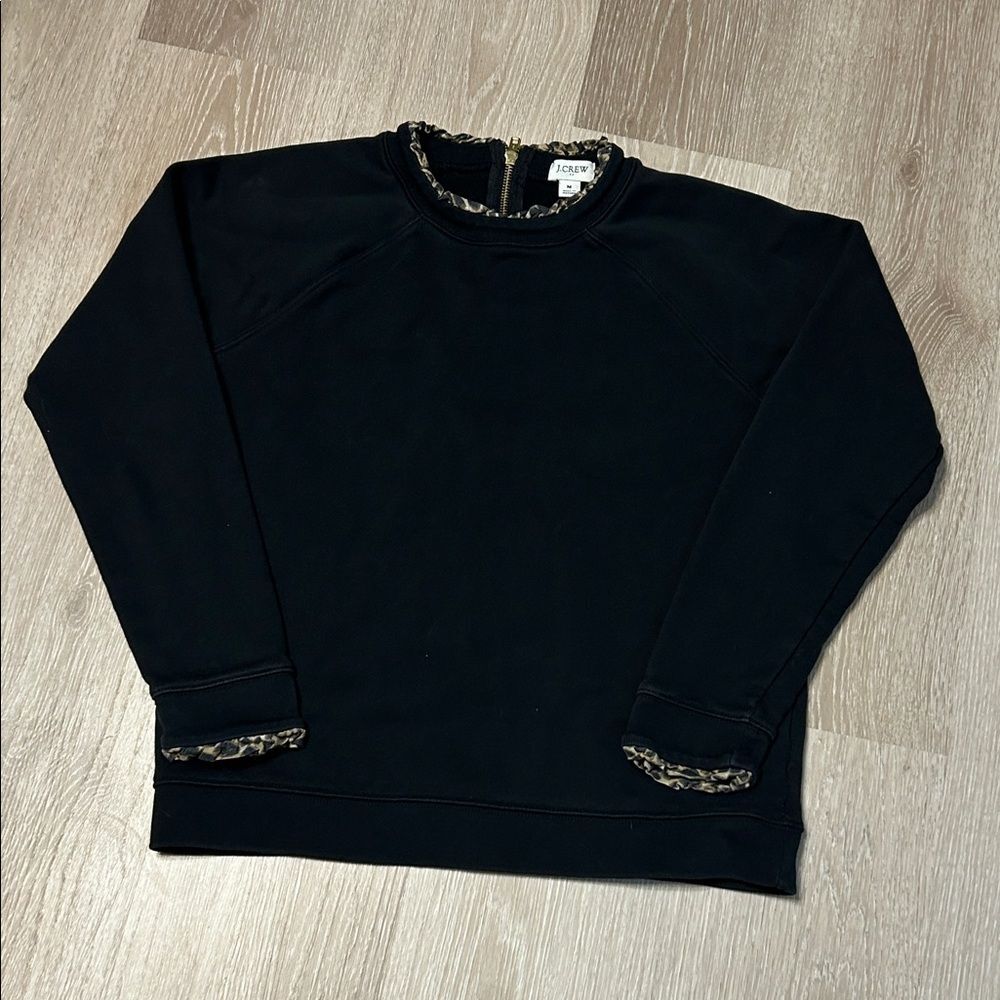 J.Crew Woven Lepard Print Ruffle-Neck Accent Pullover Sweatshirt sz Medium